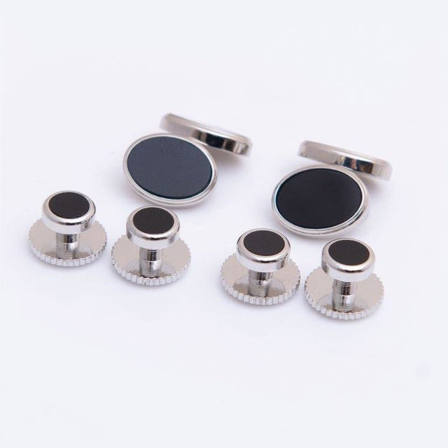 Onyx with Silver Chain Link Dress Stud Cufflink Set
