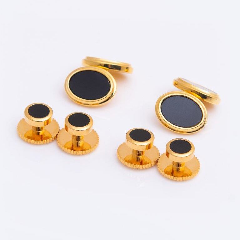 Onyx with Gilt Chain Link Dress Stud Cufflink Set
