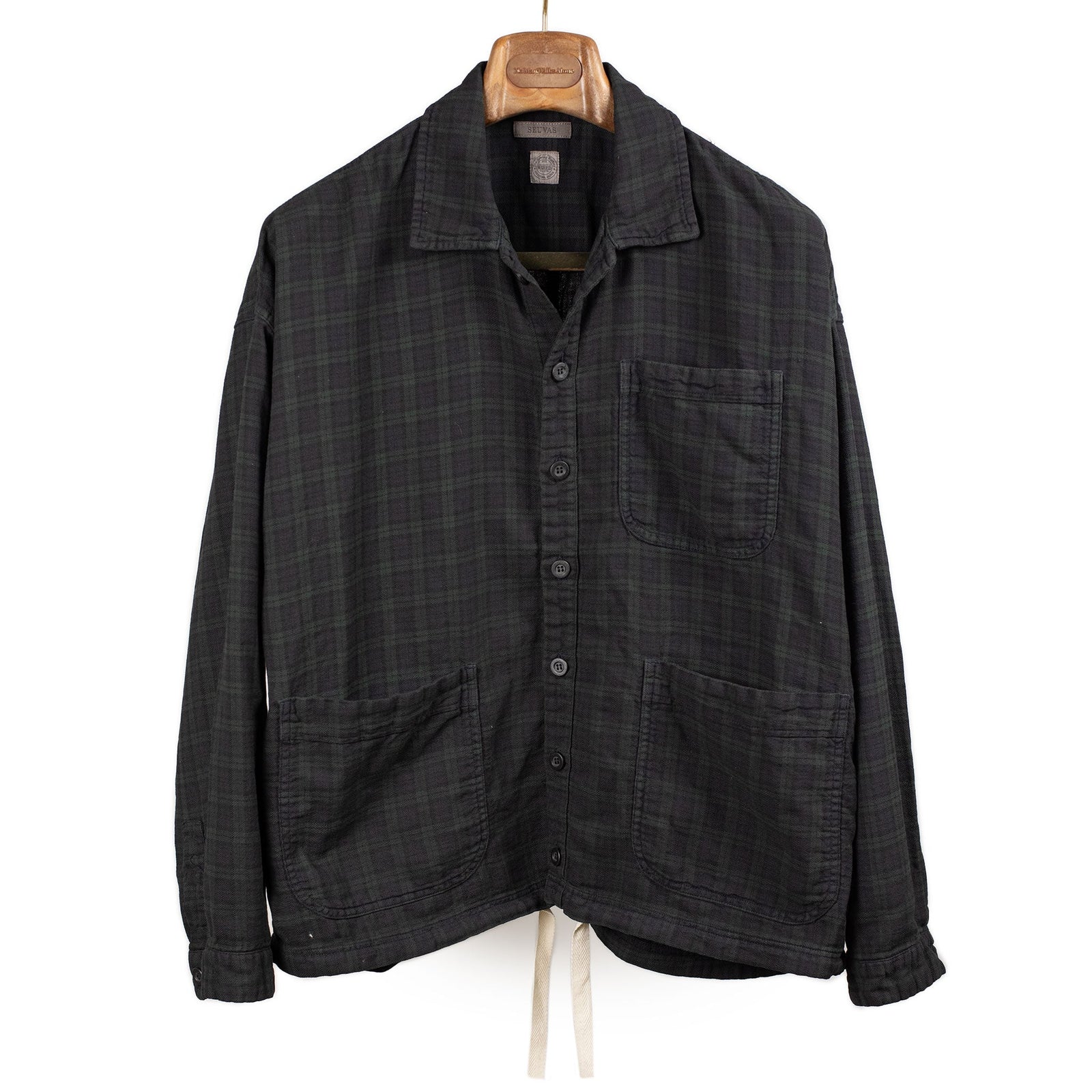 Comfy Shirt Jacket In Dark Blue Overdyed Check Cotton And Linen