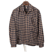 Comfy shirt jacket in persimmon overdyed check cotton and linen