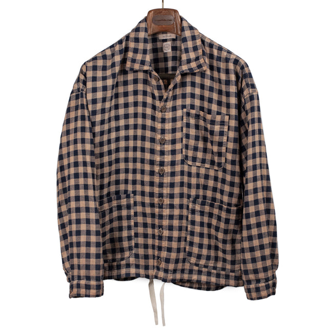Comfy shirt jacket in persimmon overdyed check cotton and linen
