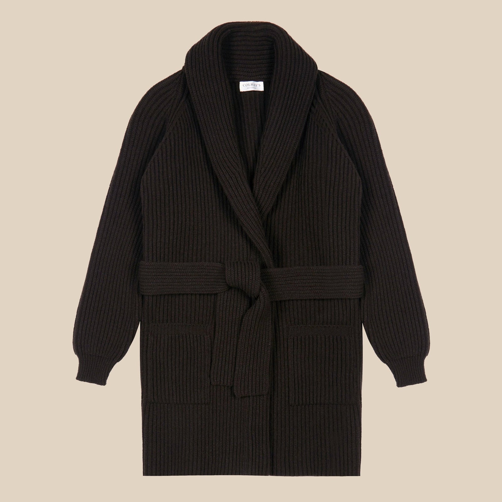 Superfine Lambswool Shawl Coat In Dark Brown