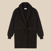 Superfine lambswool shawl coat in dark brown