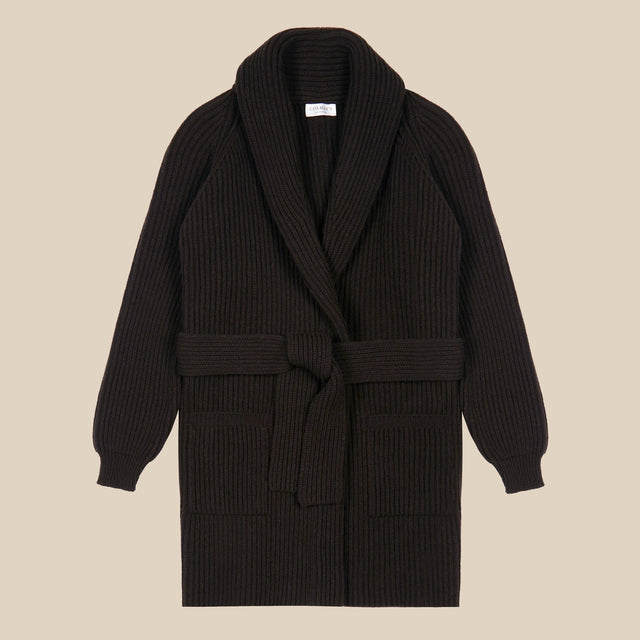 Superfine lambswool shawl coat in dark brown