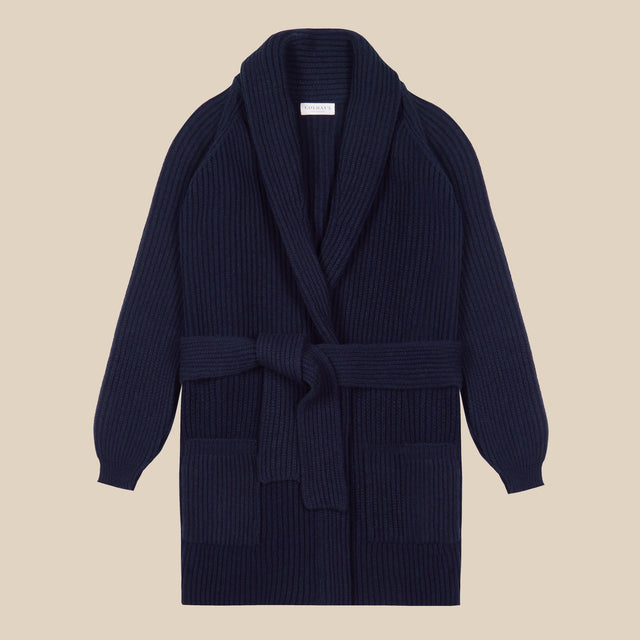 Superfine lambswool shawl coat in navy