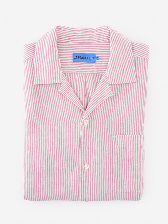 Maroon/White University Stripe Montauk Linen Shirt | Men's Shirts | J.McLaughlin