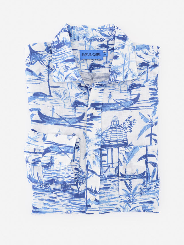Off_White/Navy Mini Seaforth Gramercy Linen Shirt | Men's Shirts | J.McLaughlin