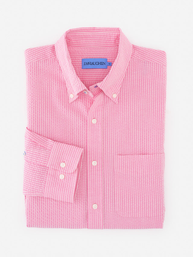 Pink Stripe Belvedere Cotton Seersucker Shirt | Men's Shirts | J.McLaughlin