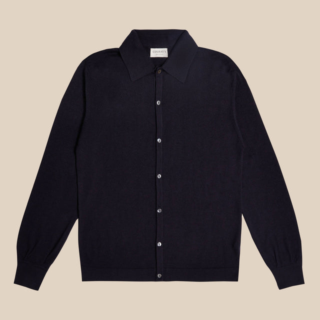 Cashmere silk resort shirt in navy