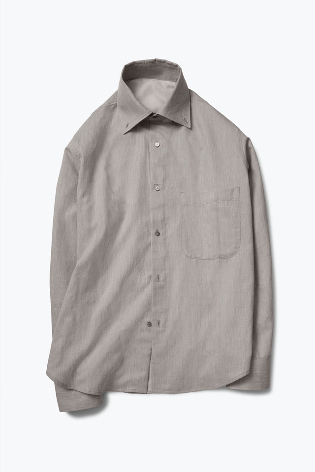 Button Down Collar Shirt (Grey Cotton Silk Slub)