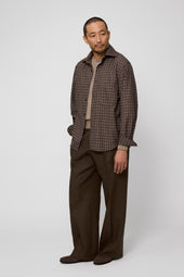 Spread Collar Shirt Check Wool Silk Linen