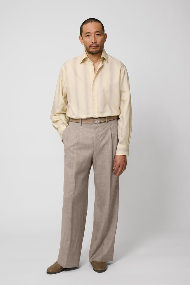 Spread Collar Shirt (Butter Shadow Stripe Cotton Silk Slub)