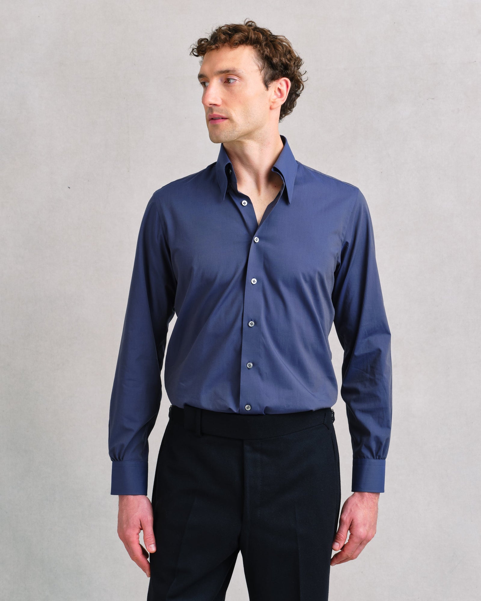Ink Blue Hidden Button Down Shirt