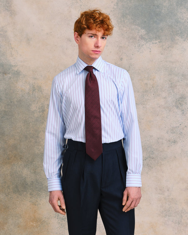 Blue and Red Stripe Classic Collar Shirt