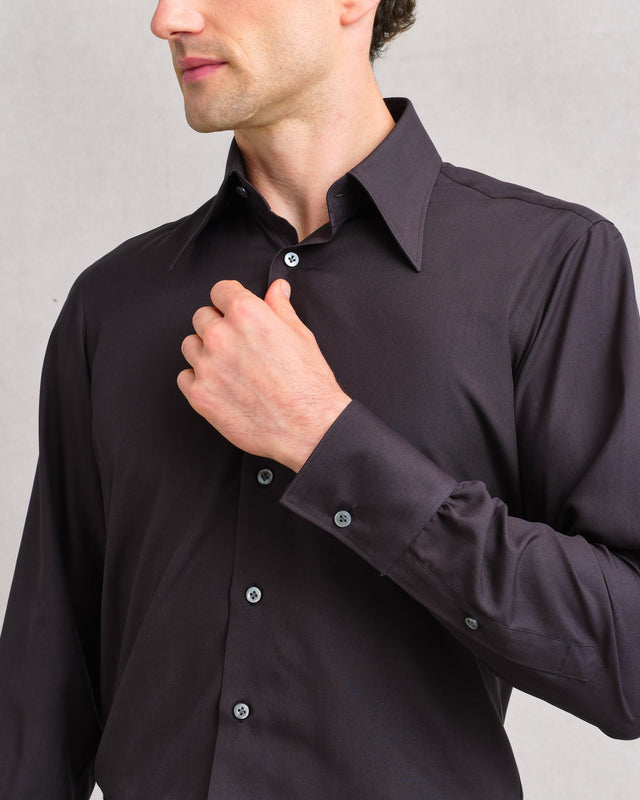 Charcoal Silk Point Collar Shirt