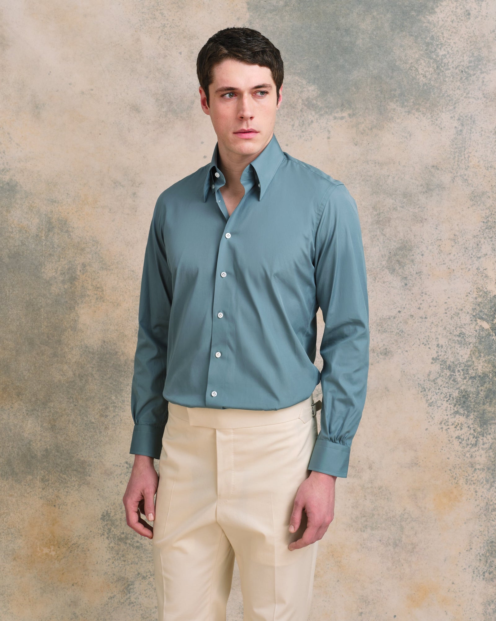 Aqua Hidden Button Down Collar Shirt