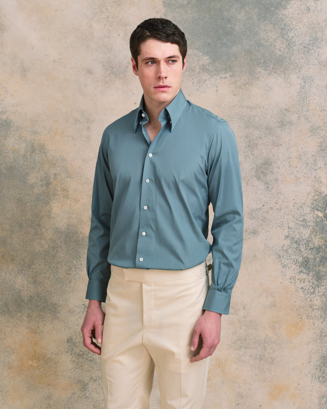 Aqua Hidden Button Down Collar Shirt