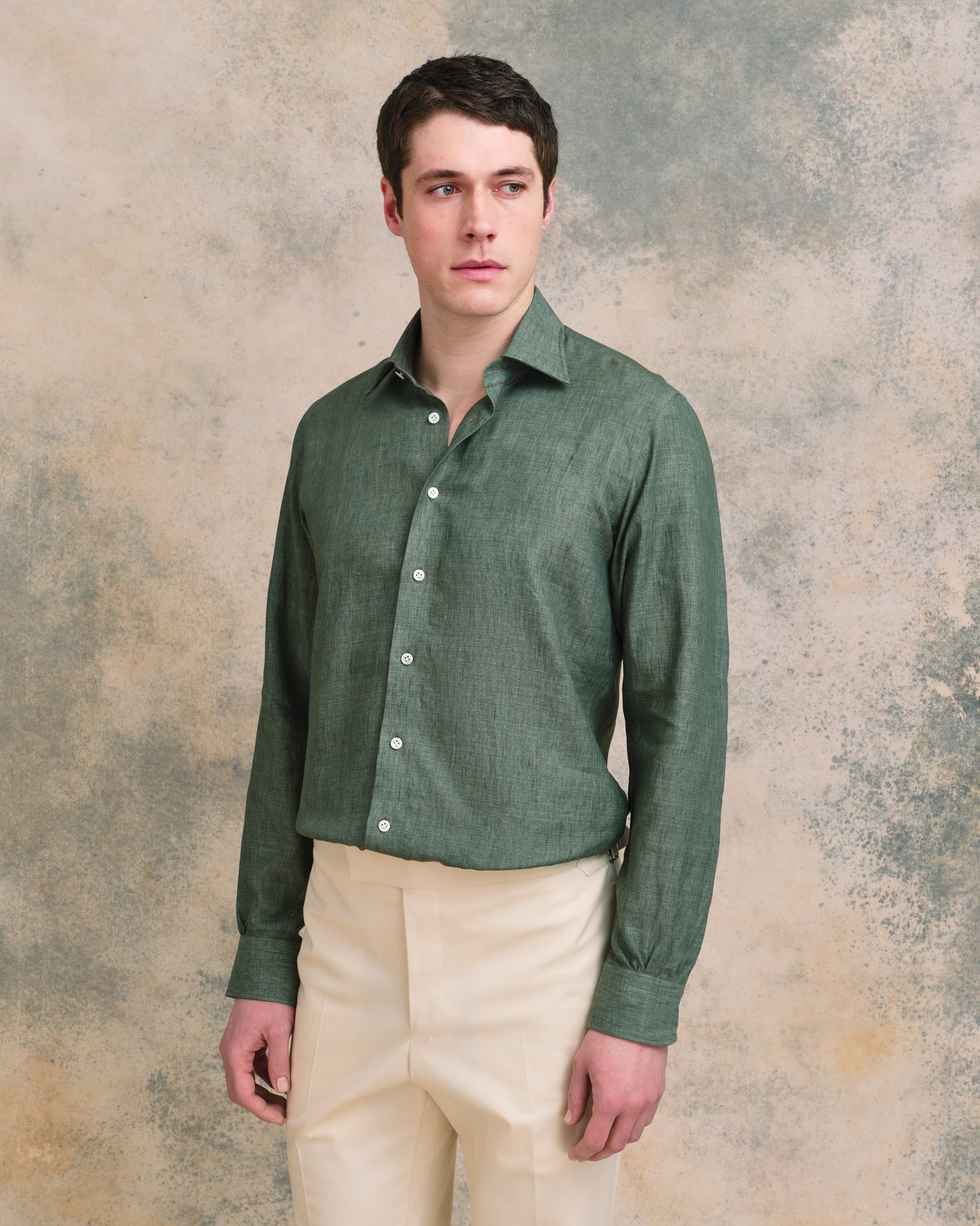 Green Linen Classic Collar Shirt
