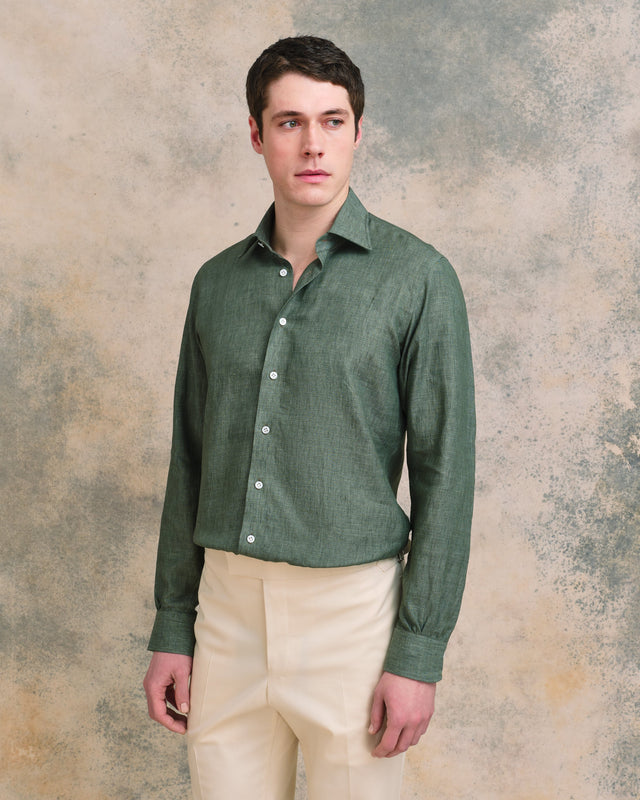 Green Linen Classic Collar Shirt
