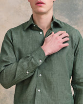Green Linen Classic Collar Shirt