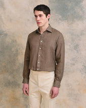 Brown Linen Classic Collar Linen Shirt