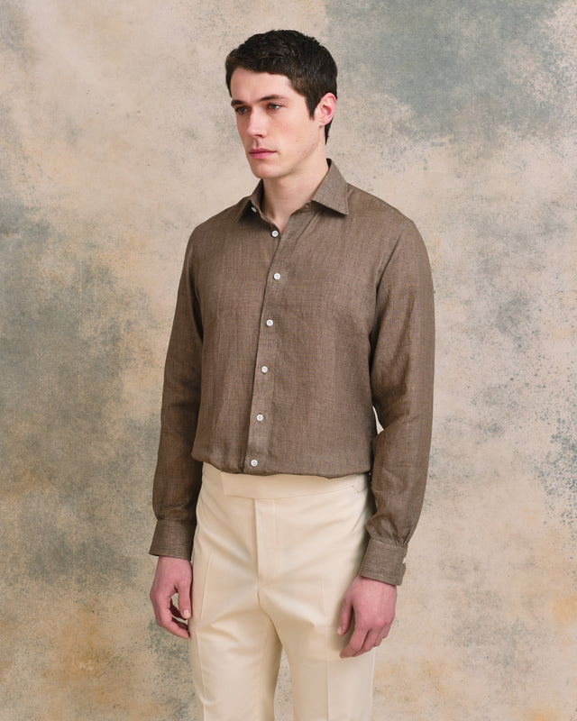 Brown Linen Classic Collar Linen Shirt
