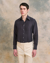 Sandwashed Silk Shirt With Point Collar