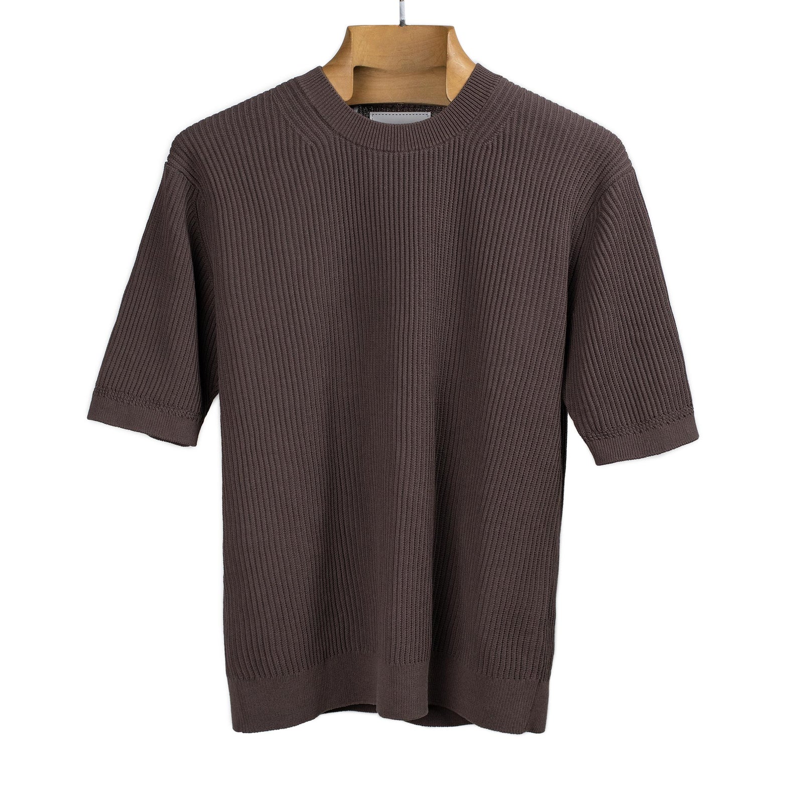 Short Sleeve Crewneck In Brown Irregular Rib Supima Ice Cotton
