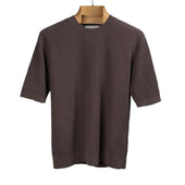 Short sleeve crewneck in chocolate brown irregular-rib Supima ice cotton