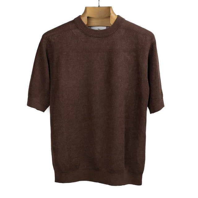 Short sleeve crewneck in hazelnut brown ribbed French linen