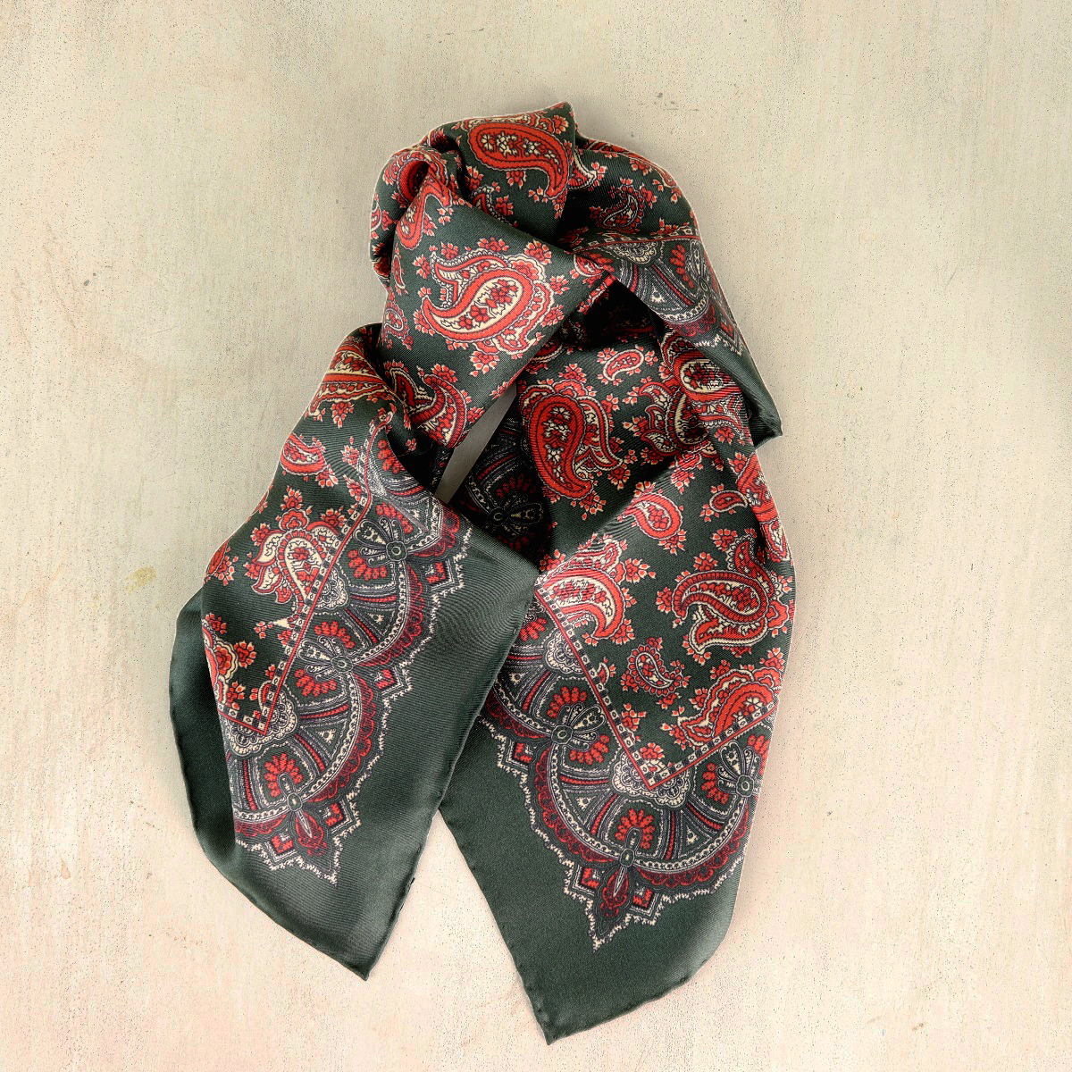 Silk Paisley Neckerchief In Dark Green