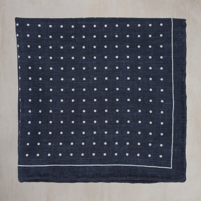 Silk Spotted with Edge Pocket Square in Navy