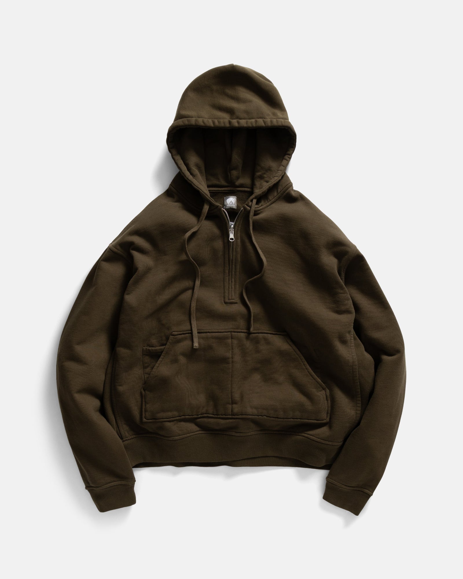 Simmons Reversible Half Zip Hooded Sweatshirt Deep Army All Cotton Loopback Terry Fleece