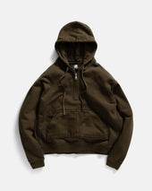SIMMONS REVERSIBLE HALF-ZIP HOODED SWEATSHIRT - DEEP ARMY ALL COTTON LOOPBACK TERRY FLEECE