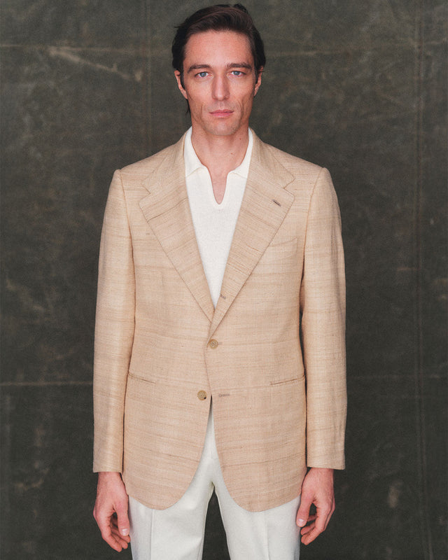 Single Breasted Silk Tweed Jacket in Light Taupe