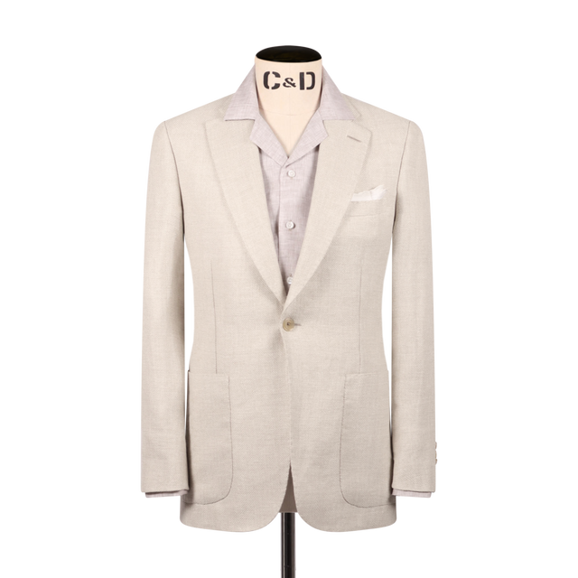 Single Breasted Notch Lapel Jacket in Cream Hemp