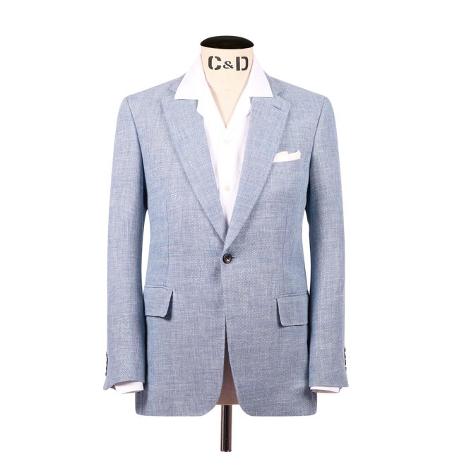 Single Breasted Notch Lapel Jacket in Sky Blue Hopsack