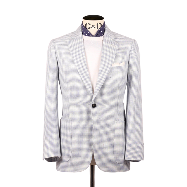 Single Breasted Notch Lapel Jacket in Sky Blue Houndstooth