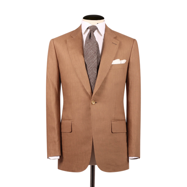 Single Breasted Notch Lapel Suit in Tobacco Wool Linen