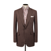 Single Breasted Peak Lapel Suit in Brown Wool, Silk & Linen