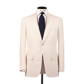 Single Breasted Peak Lapel Suit in Cream Wool Linen