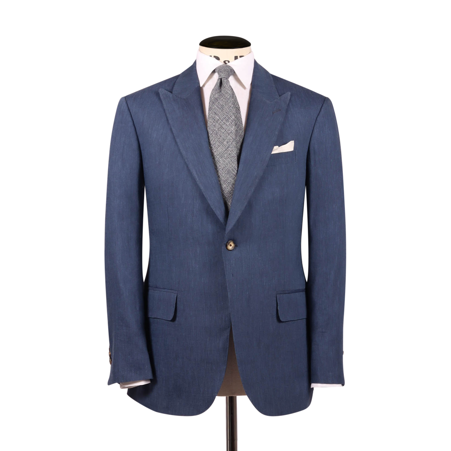 Single Breasted Peak Lapel Suit In Wool Linen