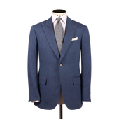 Single Breasted Peak Lapel Suit in Mid Blue Wool Linen