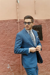 Single Breasted Peak Lapel Suit In Wool Linen