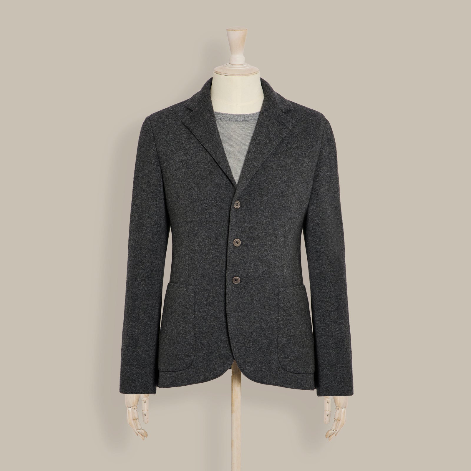 Single Breasted Cashmere Blend Unstructured Knitted Blazer In Grey