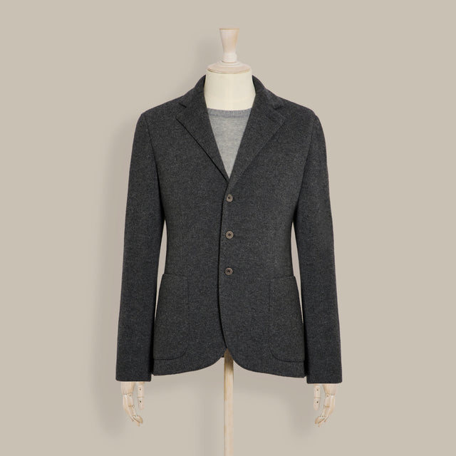 Single Breasted Cashmere Blend Unstructured Knitted Blazer in Grey