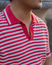 Men's Cotton Towelling Short Sleeve Skipper Polo – Red & White Stripe