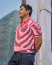 Men's Cotton Towelling Short Sleeve Skipper Polo – Red & White Stripe