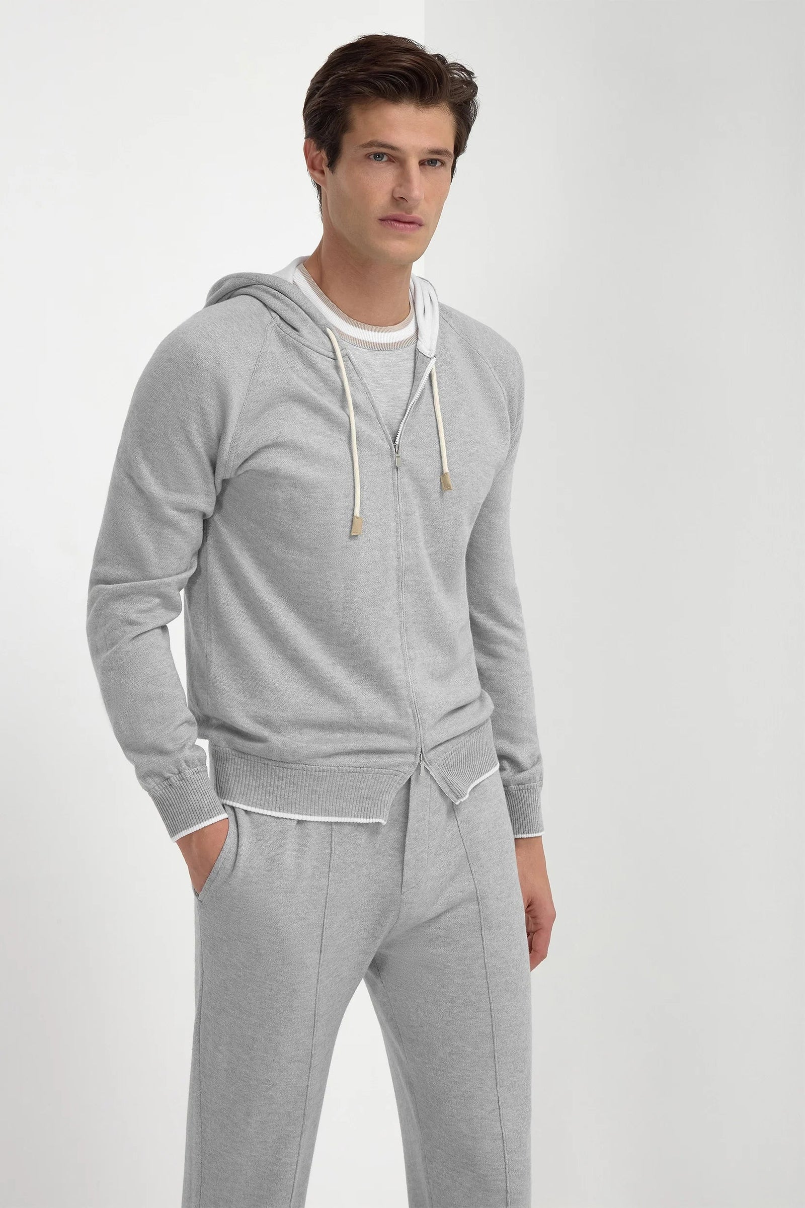 Grey Cashmere Blend Hoodie Made In Italy