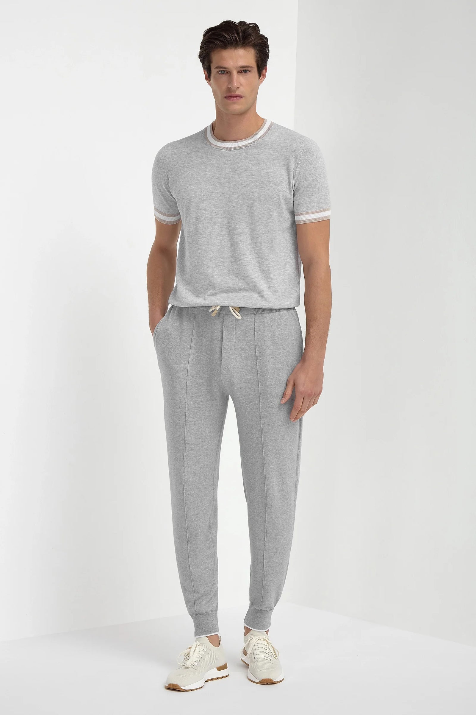 Grey Cashmere Blend Jogger Pants Made In Italy